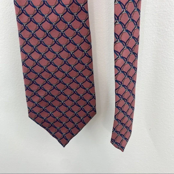 Vintage 90s Christian Dior Monsieur Mauve Pink Blue Chain Silk Menswear - Picture 2 of 11